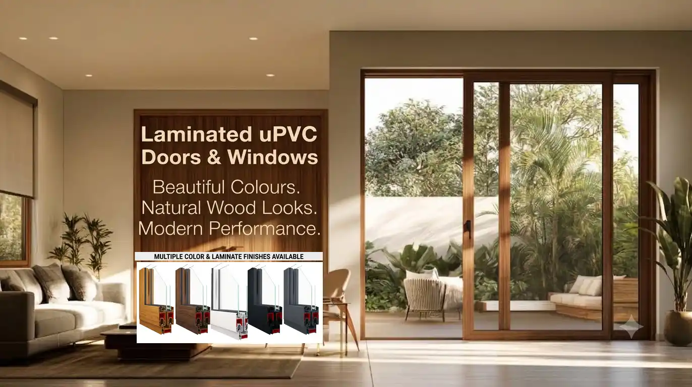 Beautiful Wood Finish Laminated uPVC Doors and Windows for Modern Home Interiors