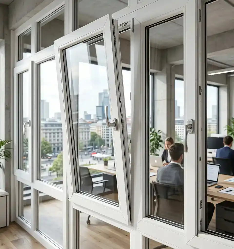 Innovative tilt and turn uPVC windows installed in a modern office building