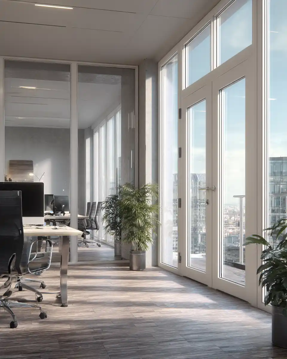 uPVC sliding windows installed in a corporate office for better ventilation and noise reduction